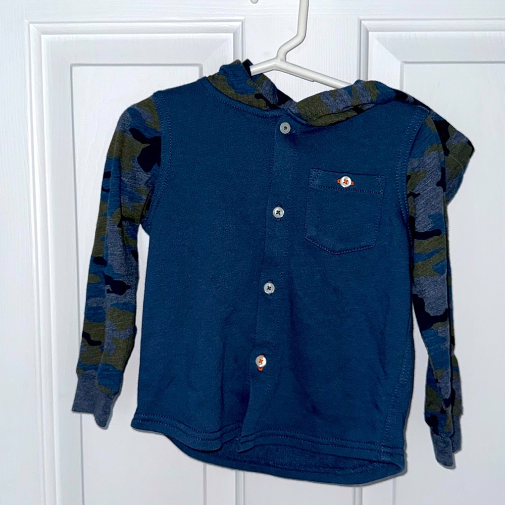 Baby Boys Button Up Hooded Camo Shirt Size 18-24 Months